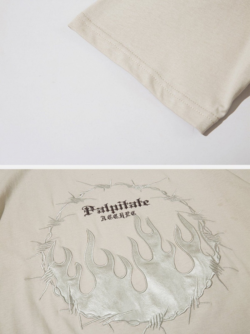 T Shirts Aelfric Eden Applique Embroidery Fire Element Tee Blanche | SCH-66085544